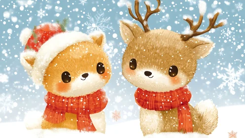 Snowy Friends in Red Scarves Share Cozy Holiday Magic.