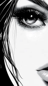 Monochrome digital portrait isolates an expressive female eye