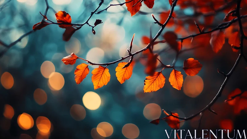 Vibrant Autumn Leaves on Branches with Dreamy Bokeh Background.
