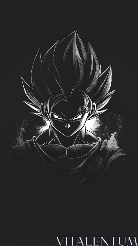 Monochrome anime warrior portrait glows from stark backlight