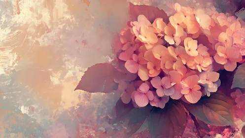 Hydrangea Cluster in Warm Watercolor Hues.