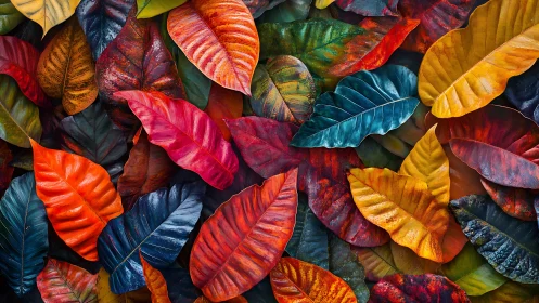 Vibrant overlapping tropical leaves create dense color field