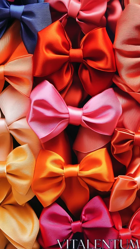 Satin hair bows in stacked rows show bold chromatic contrast.