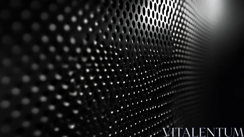 Perforated metallic surface with gradient lighting pattern.