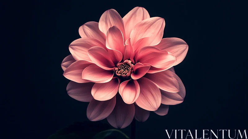 Coral Dahlia Against Dark Background.
