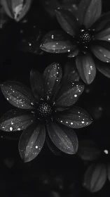 Dewdrop-Kissed Petals: Midnight Bloom in Monochrome