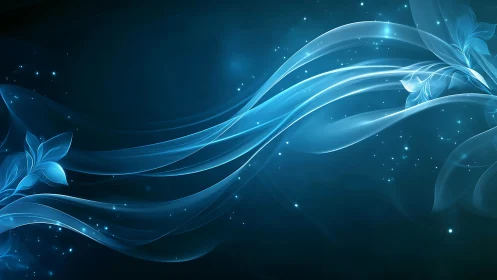 Ethereal cyan light ribbons with abstract floral currents.