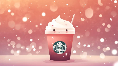 Cute stylized Starbucks cup with whipped cream smile.