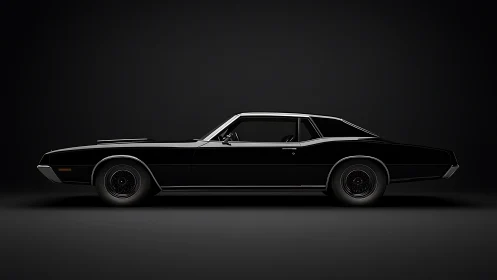 Midnight muscle coupe prowls through sculpted studio shadows.