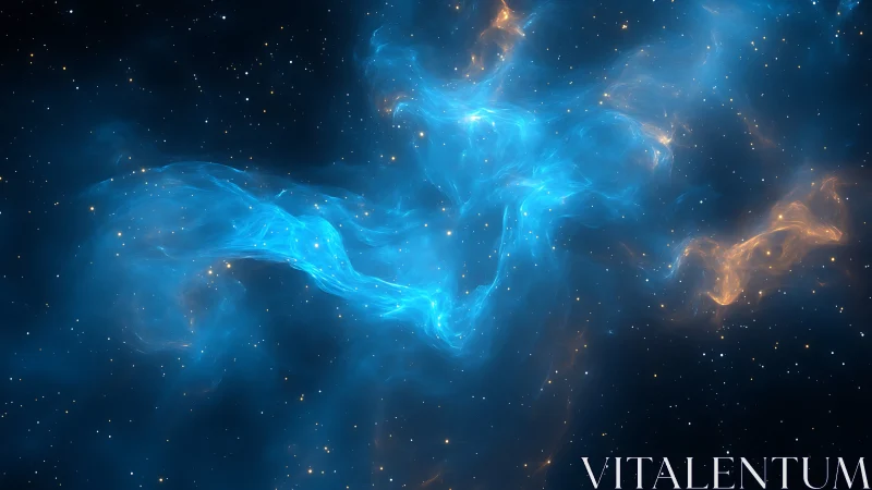 Starlit blue nebula river swirling through cosmic night.