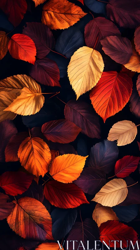 Velvet autumn leaves glowing in rich twilight colors.