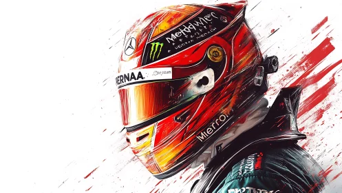 Racing driver portrait pulses with speed, fire and motion