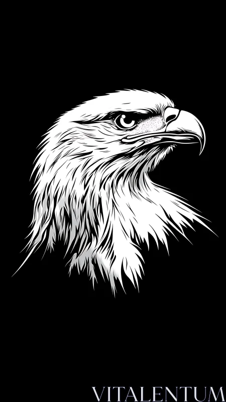Monochrome eagle head profile in high contrast on black.
