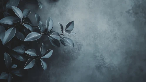Monochrome foliage extends from left over textured surface