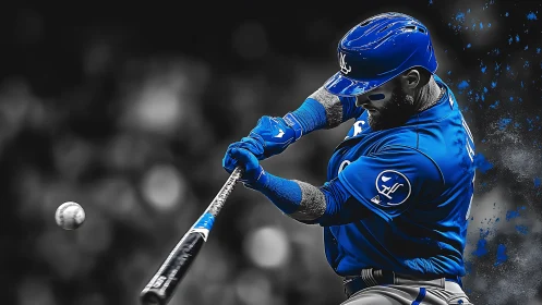 Electric blue slugger freezes time at the moment of impact.