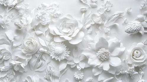 White Floral Sculptural Arrangement in Relief.