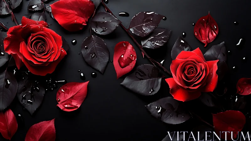 Stunning red roses with dark foliage create dramatic floral beauty
