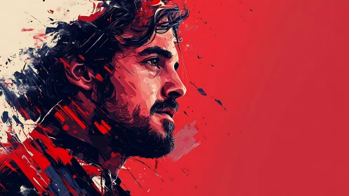 Bold portrait of a thoughtful man in sweeping red strokes