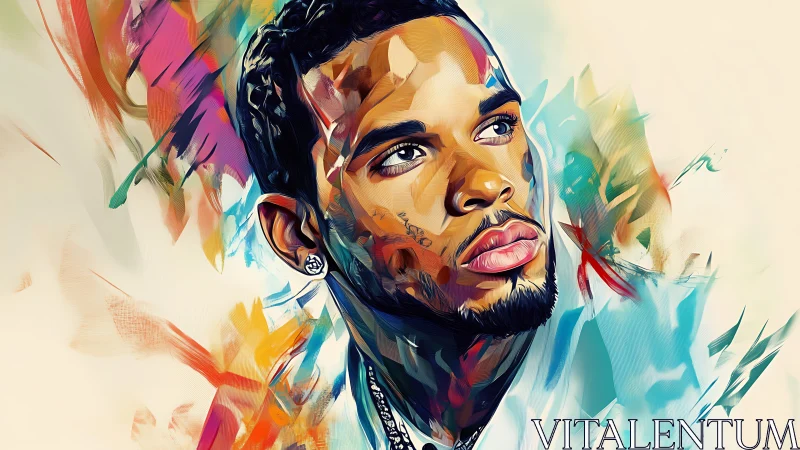 Vivid digital portrait of man in abstract color field.