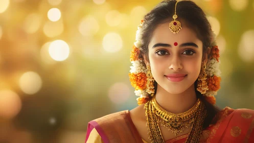 Optically luminous portrait of traditionally adorned woman.