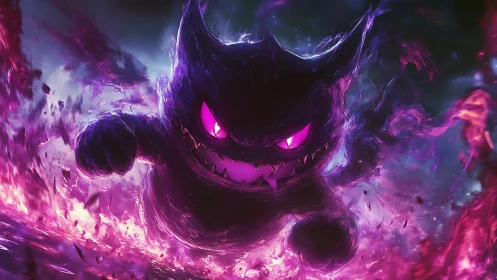 Ghostly sprinter erupts from neon void with wicked delight