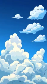 Layered cartoon clouds under clear blue sky.