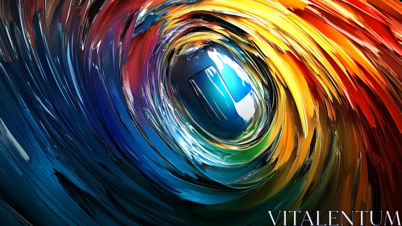 Spiraling rainbow vortex wrapped around a glowing blue core.