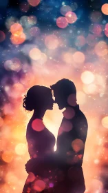 Silhouetted Couple in Glowing Bokeh Light.