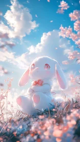 Anime soft-focus bunny amid ethereal spring meadow glow.