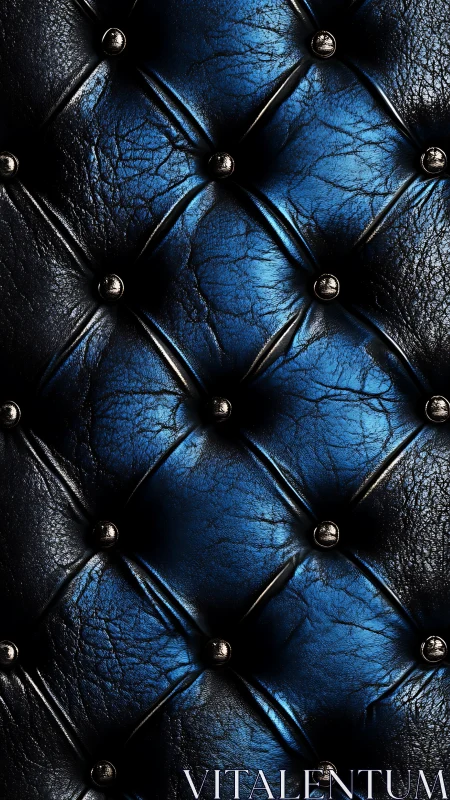 High-gloss tufted leather matrix with cobalt specular bloom.