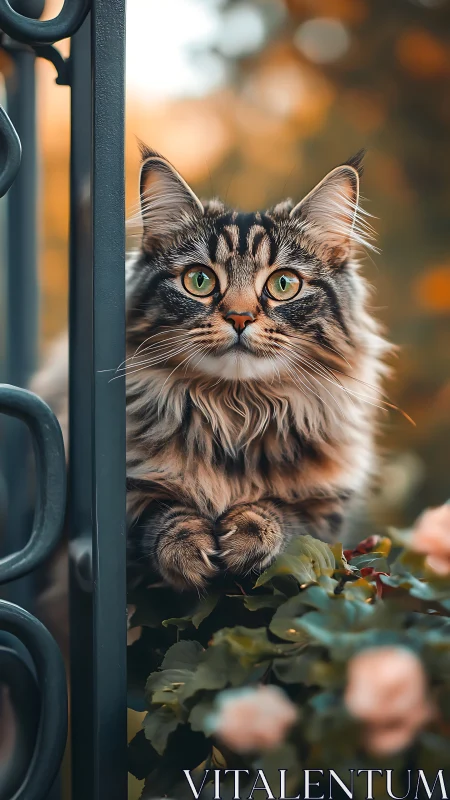 Emerald-Eyed Sentinel: Tabby's Garden Gaze.