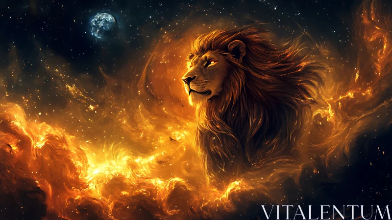 Lion-shaped fiery nebula forms against star-filled deep space