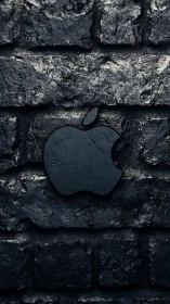 Apple Logo on Textured Stone Wall.