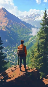 Solitary climber drinks in sunlit valleys and distant peaks
