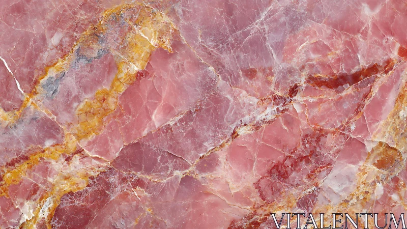 Polished Rose Marble Texture with Pink and Gold Veins Pattern.