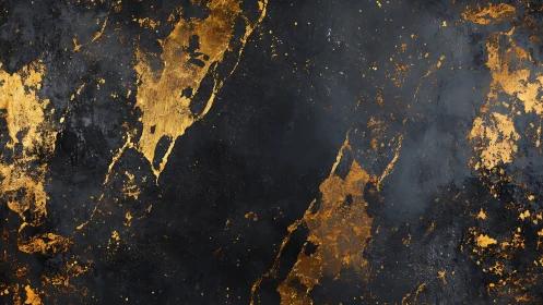 Gold leaf streaks fracture dark textured abstract surface