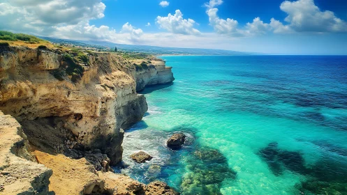 High limestone sea cliffs meet luminous turquoise Mediterranean waters