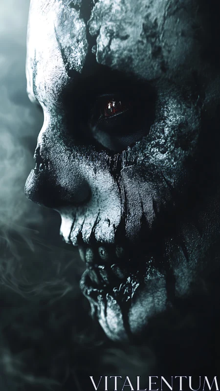 High-contrast skeletal horror portrait with corroded facial textures