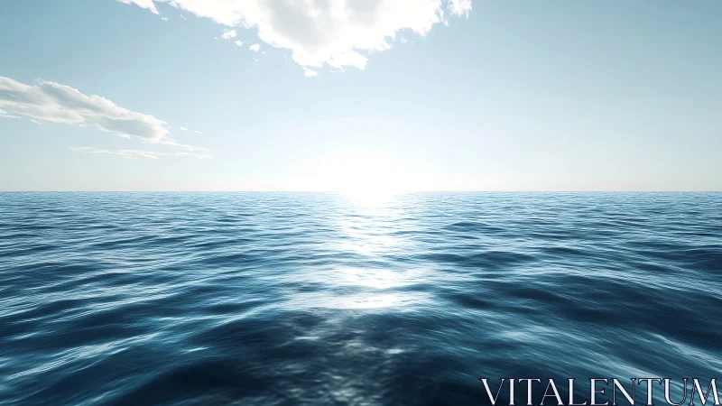 Sunlit swells quietly stretch toward a blinding blue horizon