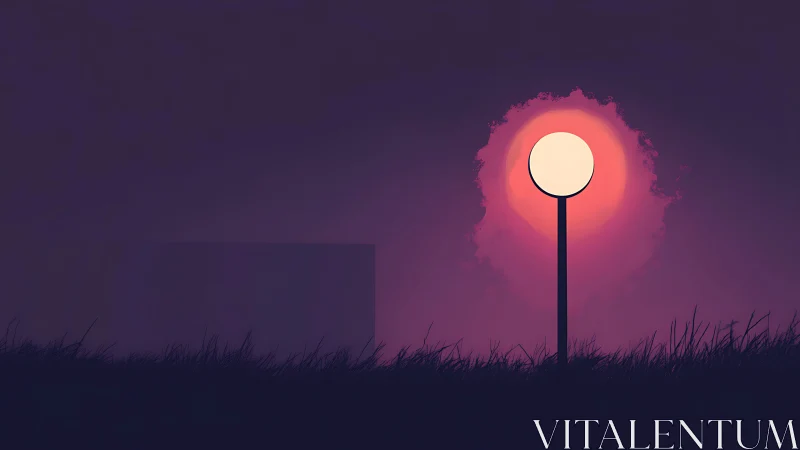 Minimalist streetlamp silhouette against magenta dusk halo