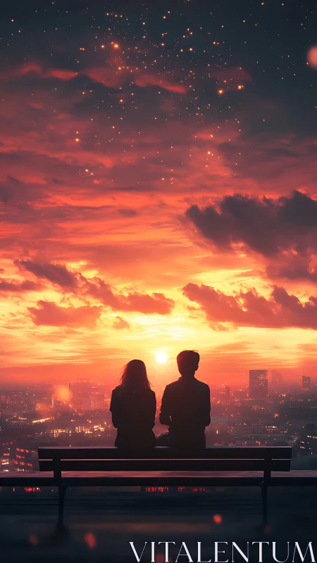 Silhouettes Share a Blazing Golden Moment Above the Sleeping City