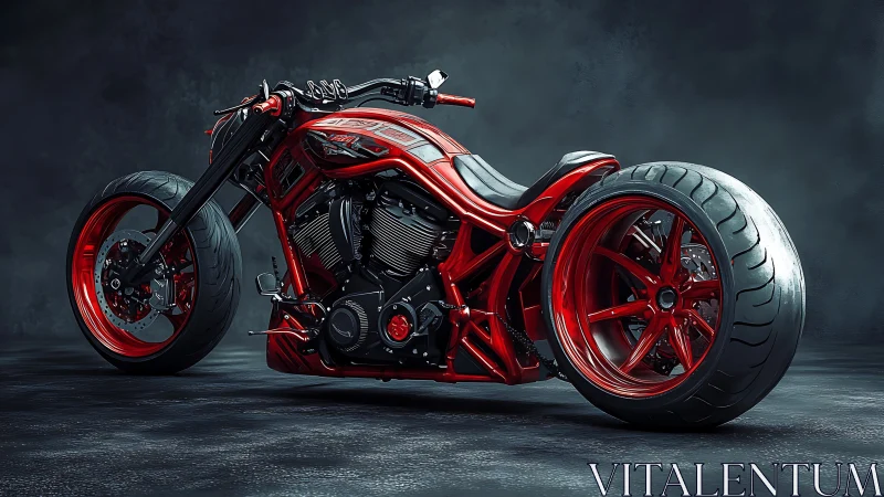 Custom red chopper motorcycle gleams with aggressive stance.