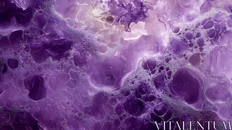 Abstract purple fluid art with bubbles and marbled texture.