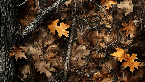 Autumn oak leaf litter forms a high-contrast organic ground plane