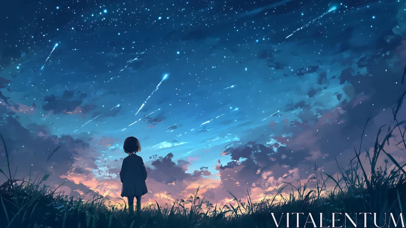 Quiet wishes beneath a sky of drifting falling stars.