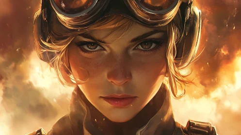 Young pilot portrait framed by intense surrounding flames