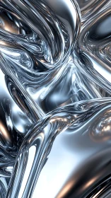 Liquid chrome ribbons in flowing abstract metallic field.