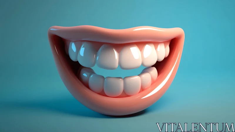 Realistic 3D Cartoon Smile With White Teeth on Blue Background.
