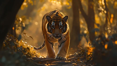 Golden dusk crowns a tiger’s silent forest procession