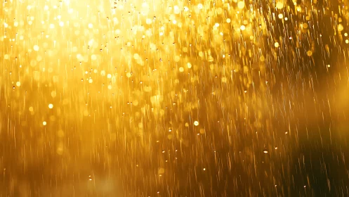 Golden rain of sparkling light falls in a shimmering veil